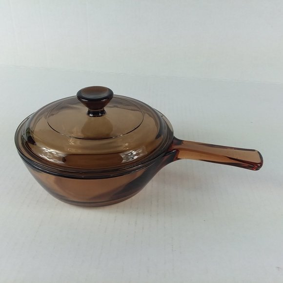 Vision Corning Ware .5L Amber Glass Sauce Pot Pan Pyrex Lid USA - Picture 4 of 11